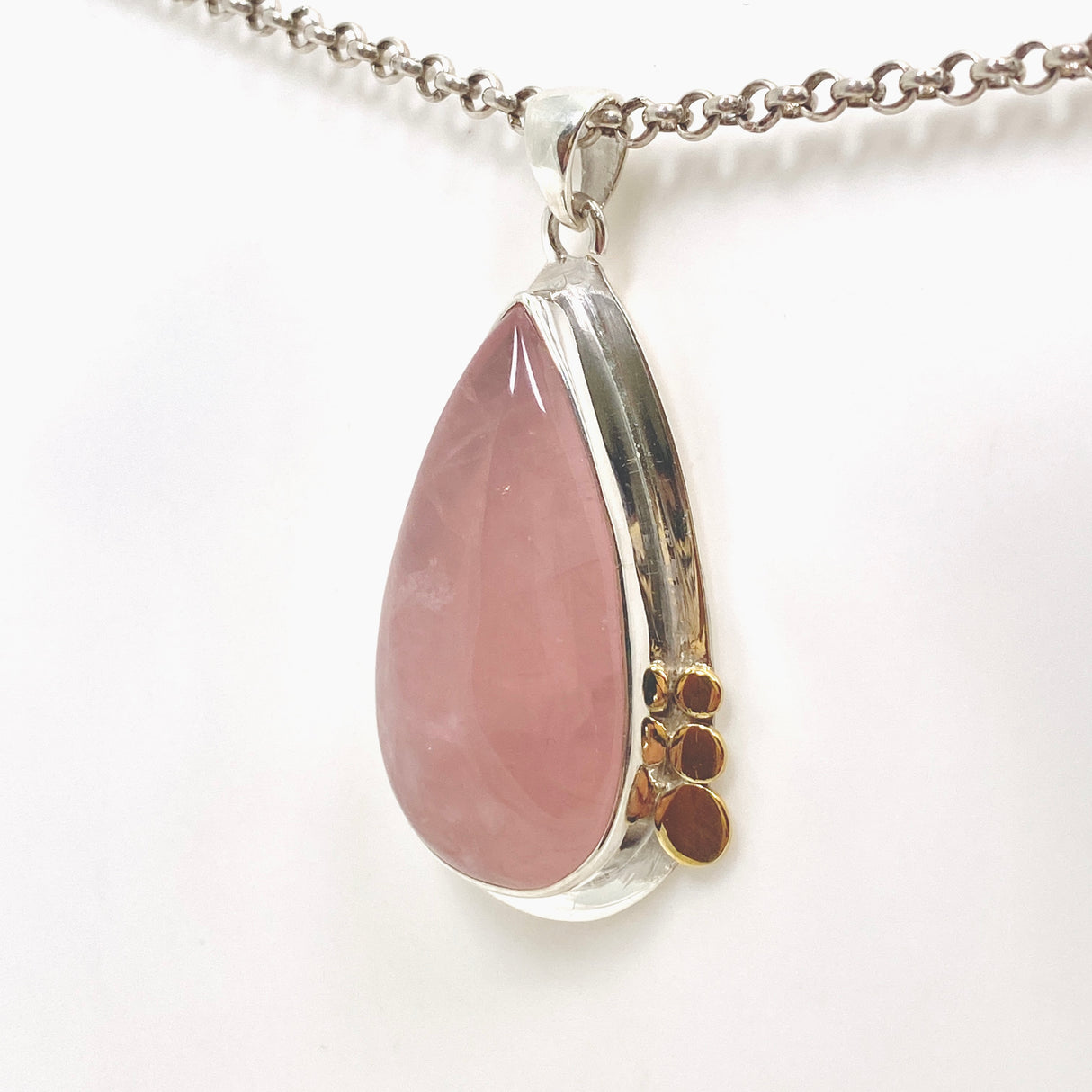 Rose Quartz Teardrop Cabochon Pendant in a Decorative Setting KPGJ4687