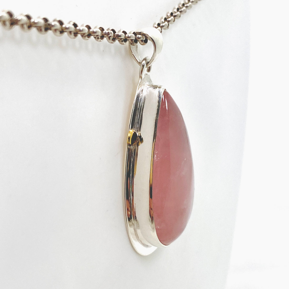 Rose Quartz Teardrop Cabochon Pendant in a Decorative Setting KPGJ4687