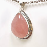 Rose Quartz Teardrop Cabochon Pendant in a Hammered Setting KPGJ4688