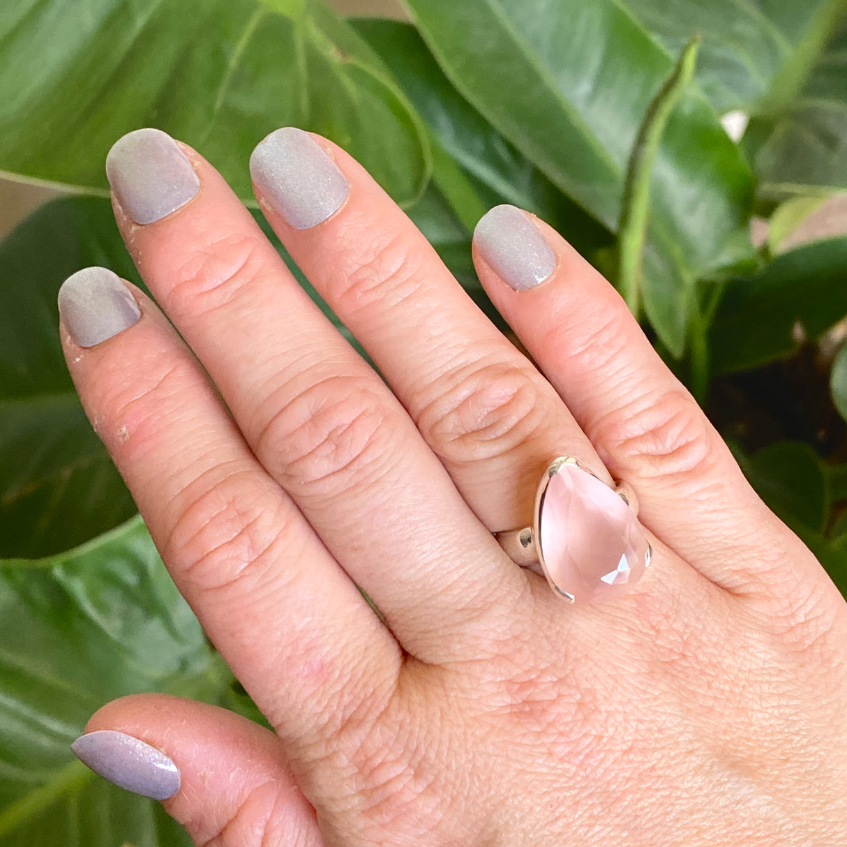 Rose Quartz Teardrop Faceted Ring Size 7 KRGJ3322