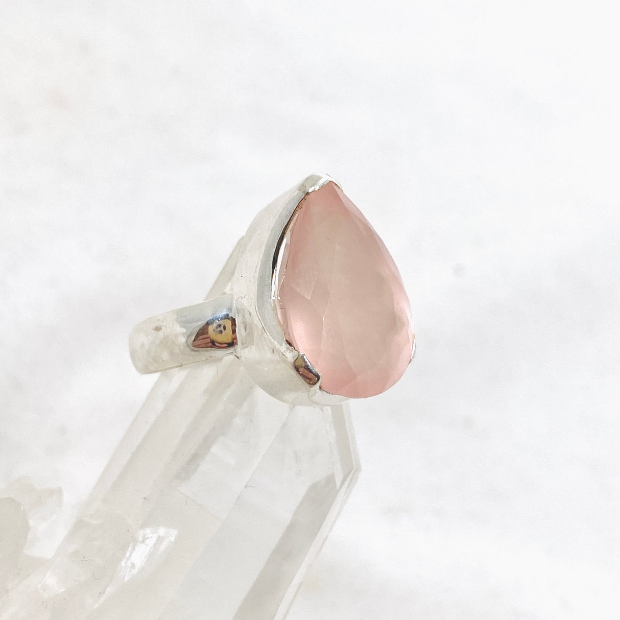 Rose Quartz Teardrop Faceted Ring Size 7 KRGJ3322