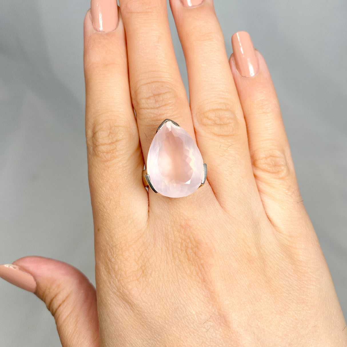 Rose Quartz Teardrop Faceted Ring s.8 KRGJ2995