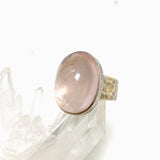 Rose Quartz oval cabochon ring with hammered band s.7 KRGJ467