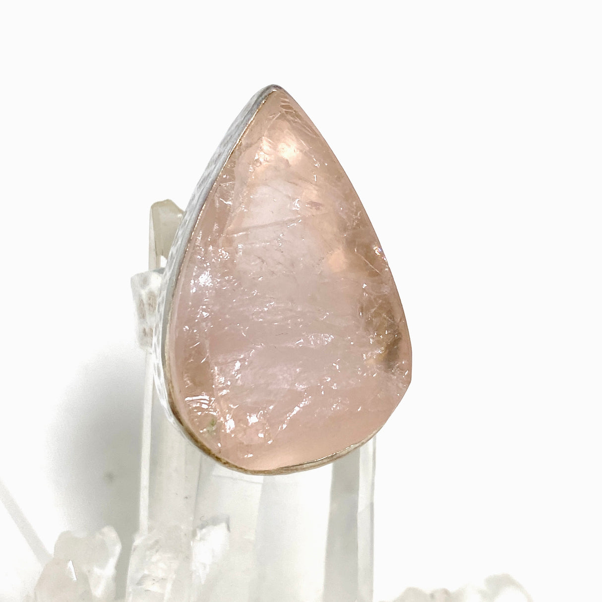 Rose Quartz raw teardrop ring with hammered band s.9 KRGJ1301