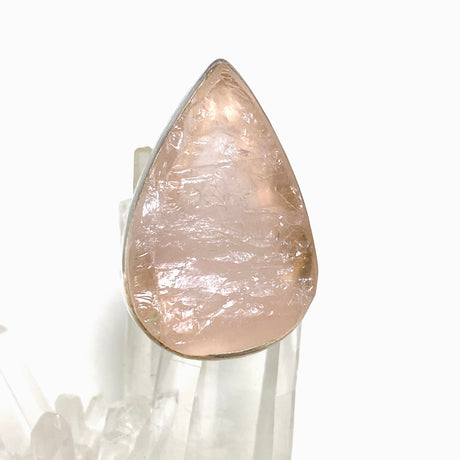 Rose Quartz raw teardrop ring with hammered band s.9 KRGJ1301