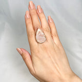 Rose Quartz raw teardrop ring with hammered band s.9 KRGJ1301