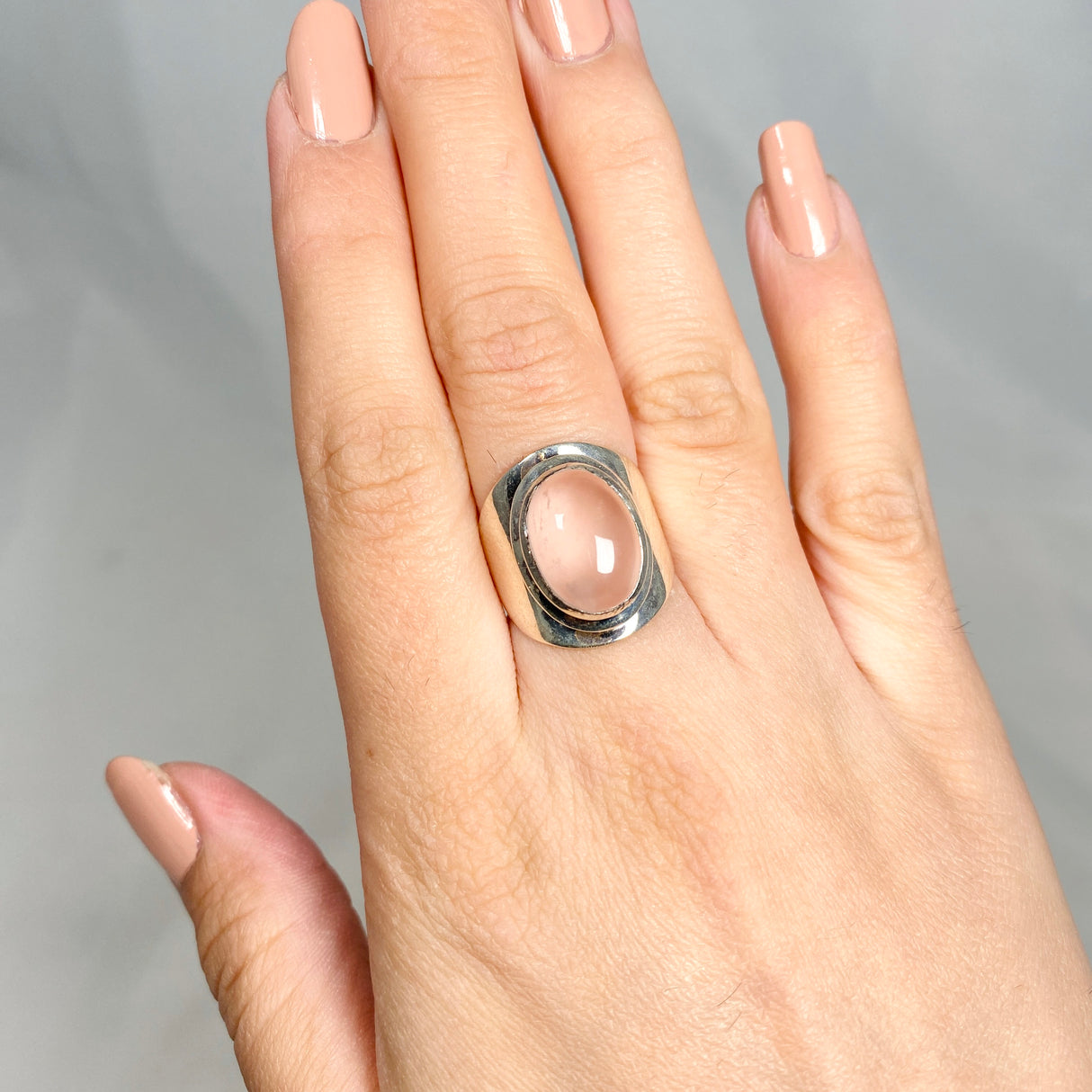 Rose Quartz wide band ring R3762-RQ