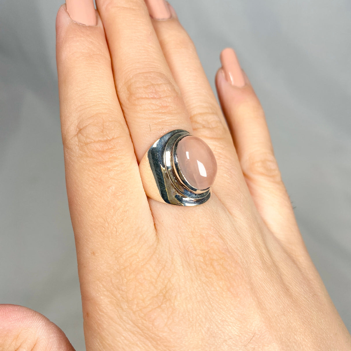 Rose Quartz wide band ring R3762-RQ