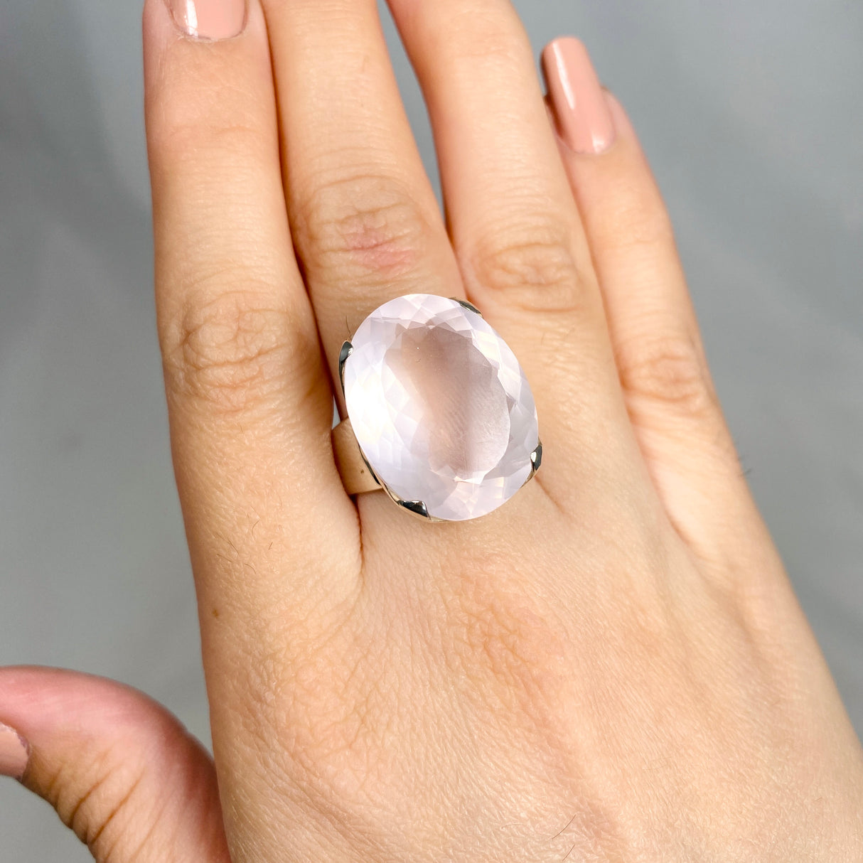 Rose quartz faceted oval ring s.10.5 KRGJ1141