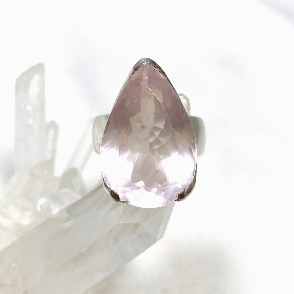 Rose quartz faceted teardrop ring s.6.5 KRGJ1140