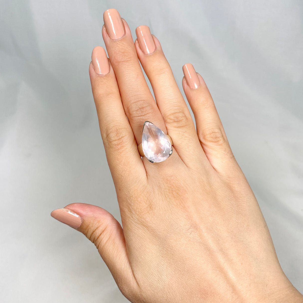 Rose quartz faceted teardrop ring s.6.5 KRGJ1140