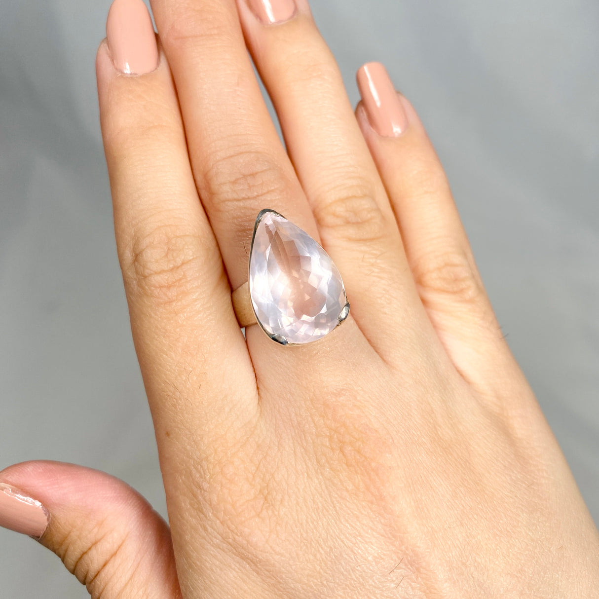 Rose quartz faceted teardrop ring s.6.5 KRGJ1140