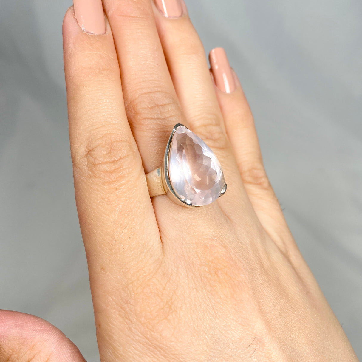 Rose quartz faceted teardrop ring s.6.5 KRGJ1140