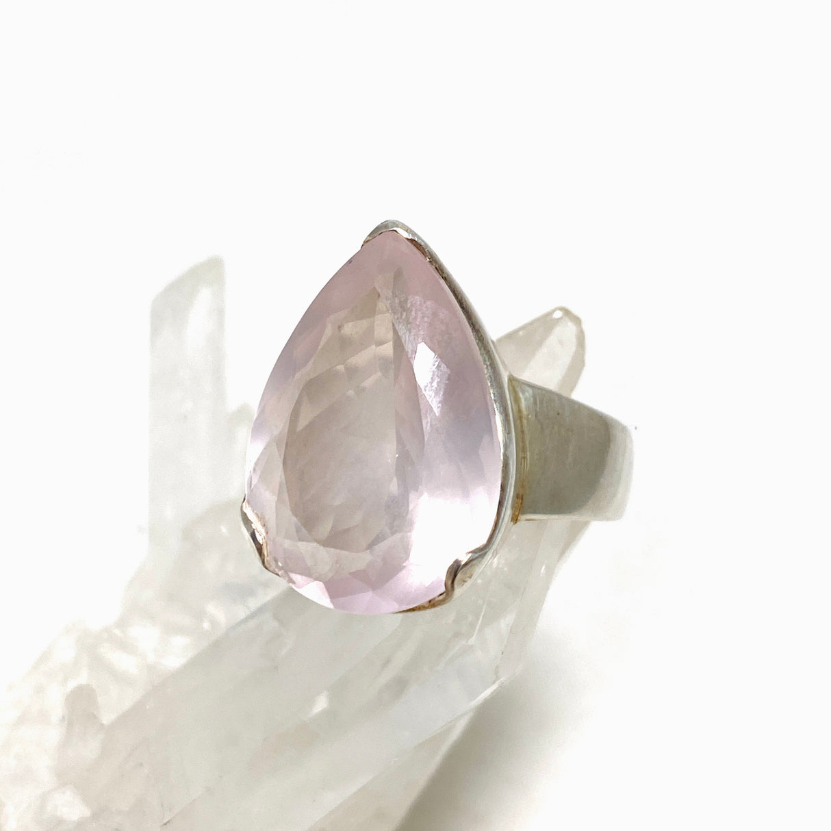 Rose quartz faceted teardrop ring s.9.5 KRGJ1144