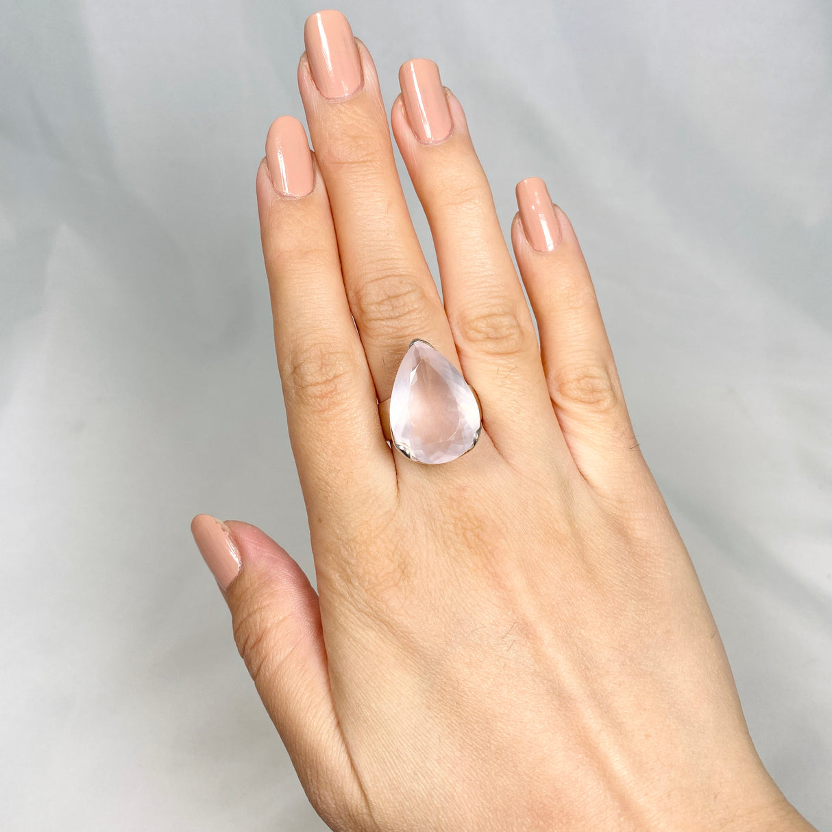 Rose quartz faceted teardrop ring s.9.5 KRGJ1144