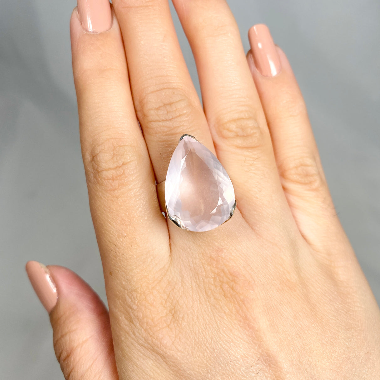 Rose quartz faceted teardrop ring s.9.5 KRGJ1144