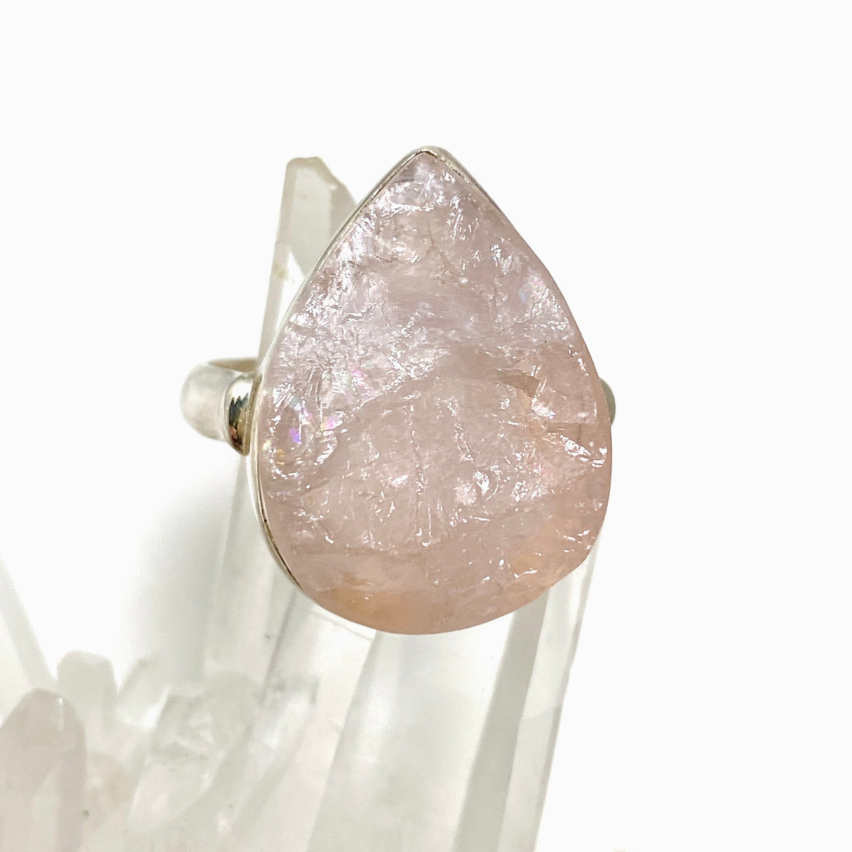 Rose Quartz raw teardrop ring s.9 KRGJ1306