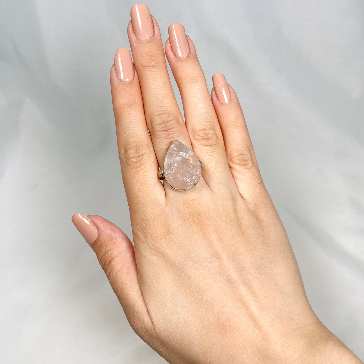 Rose Quartz raw teardrop ring s.9 KRGJ1306