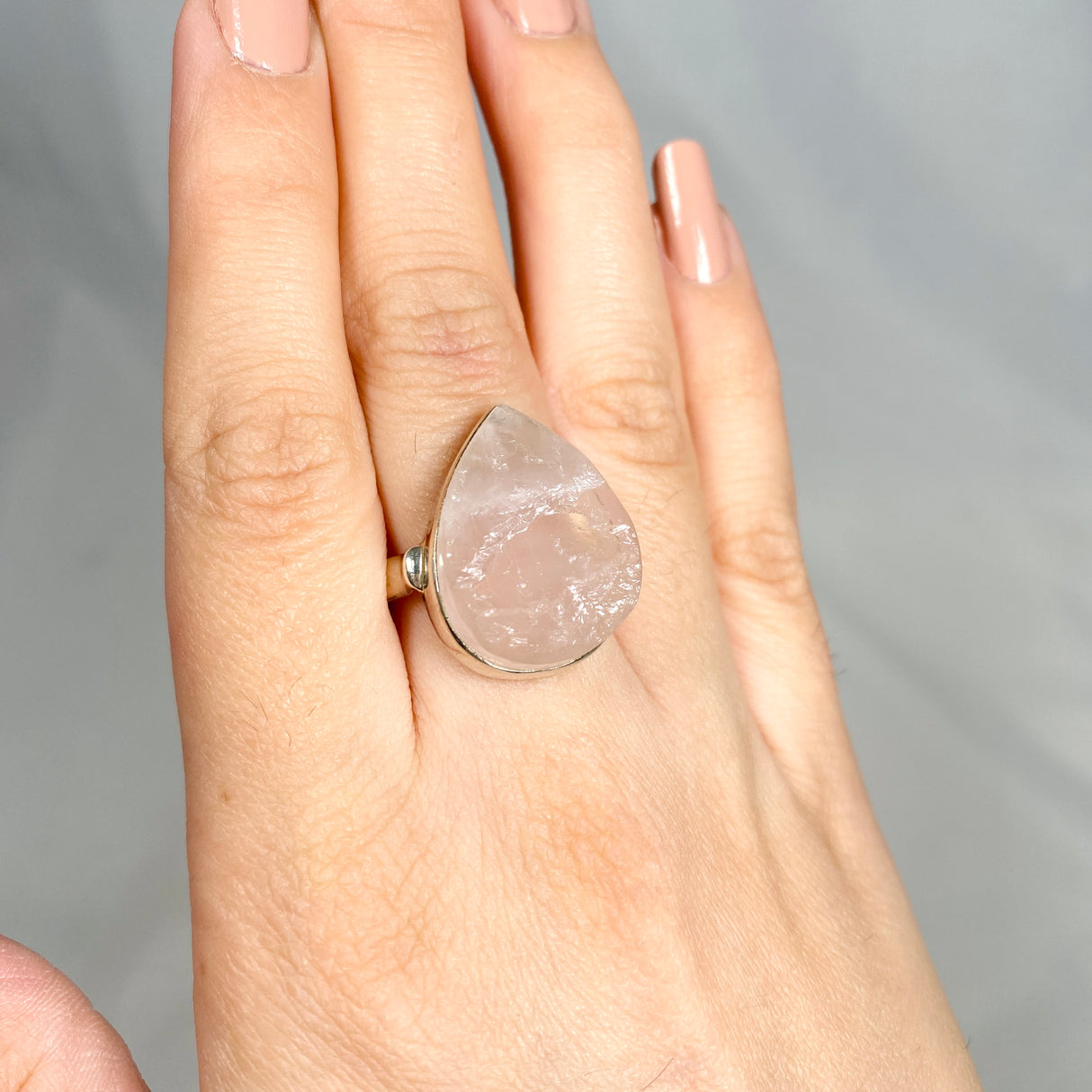 Rose Quartz raw teardrop ring s.9 KRGJ1306