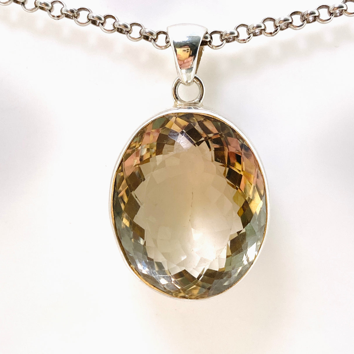 Smokey Lemon Quartz Oval Faceted Pendant KPGJ4737