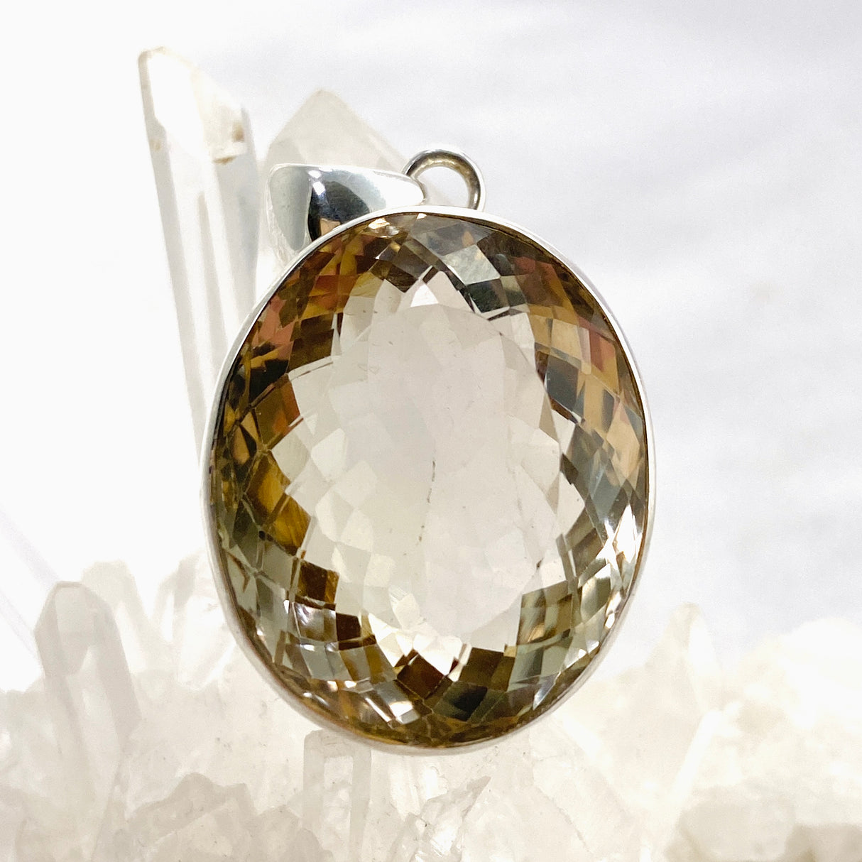 Smokey Lemon Quartz Oval Faceted Pendant KPGJ4737