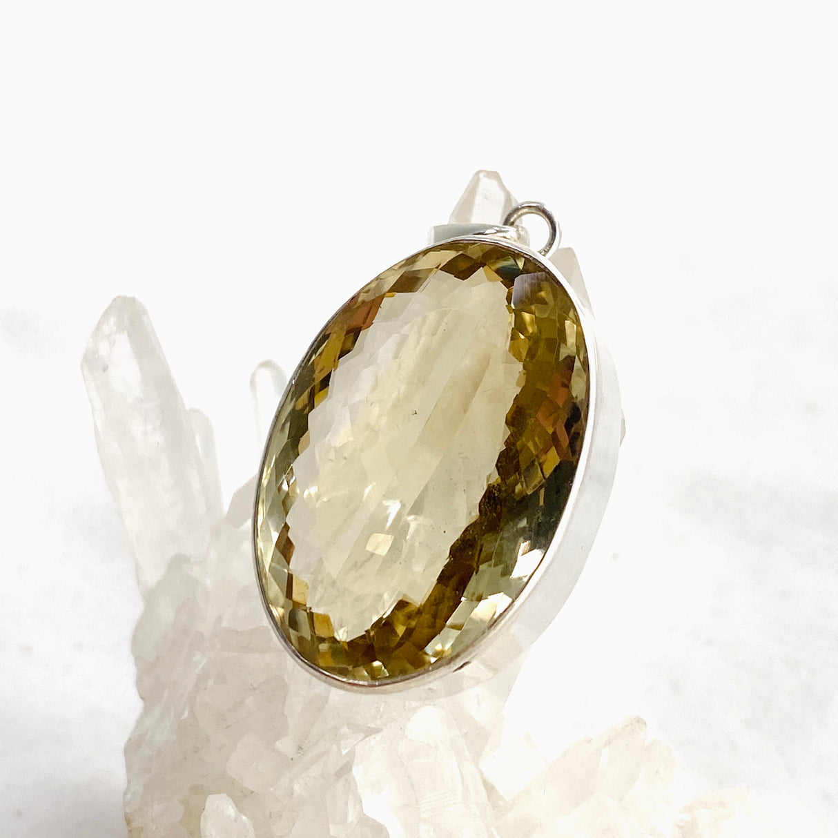 Smokey Lemon Quartz Oval Faceted Pendant KPGJ4738