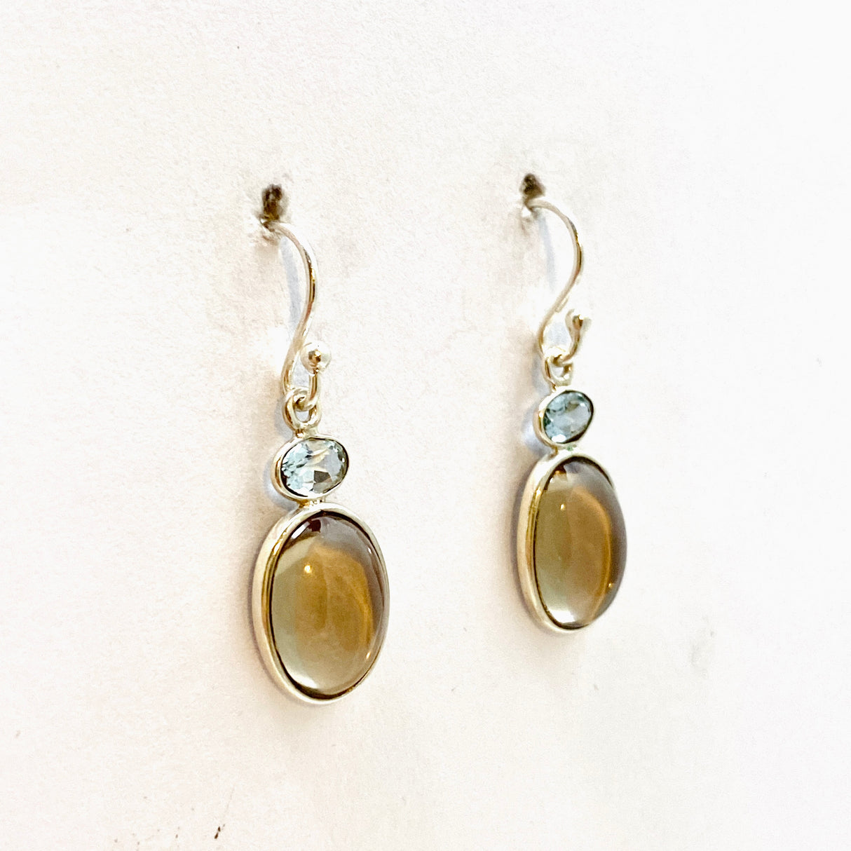 Smokey Quartz Oval Cabochon with Blue Topaz Earrings KEGJ1551