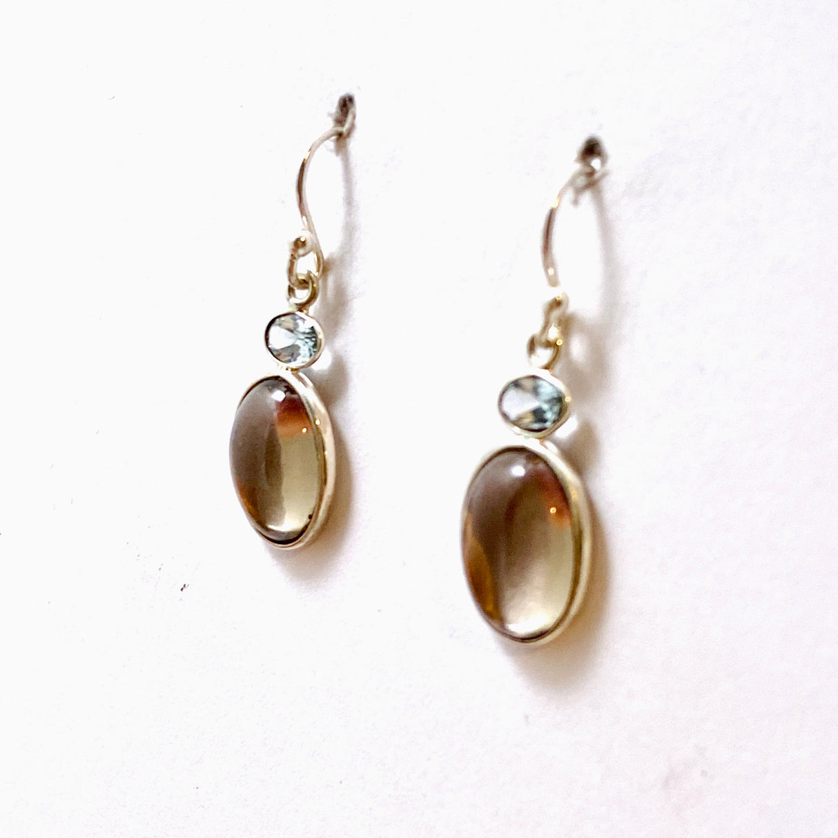 Smokey Quartz Oval Cabochon with Blue Topaz Earrings KEGJ1551