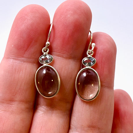 Smokey Quartz Oval Cabochon with Blue Topaz Earrings KEGJ1551