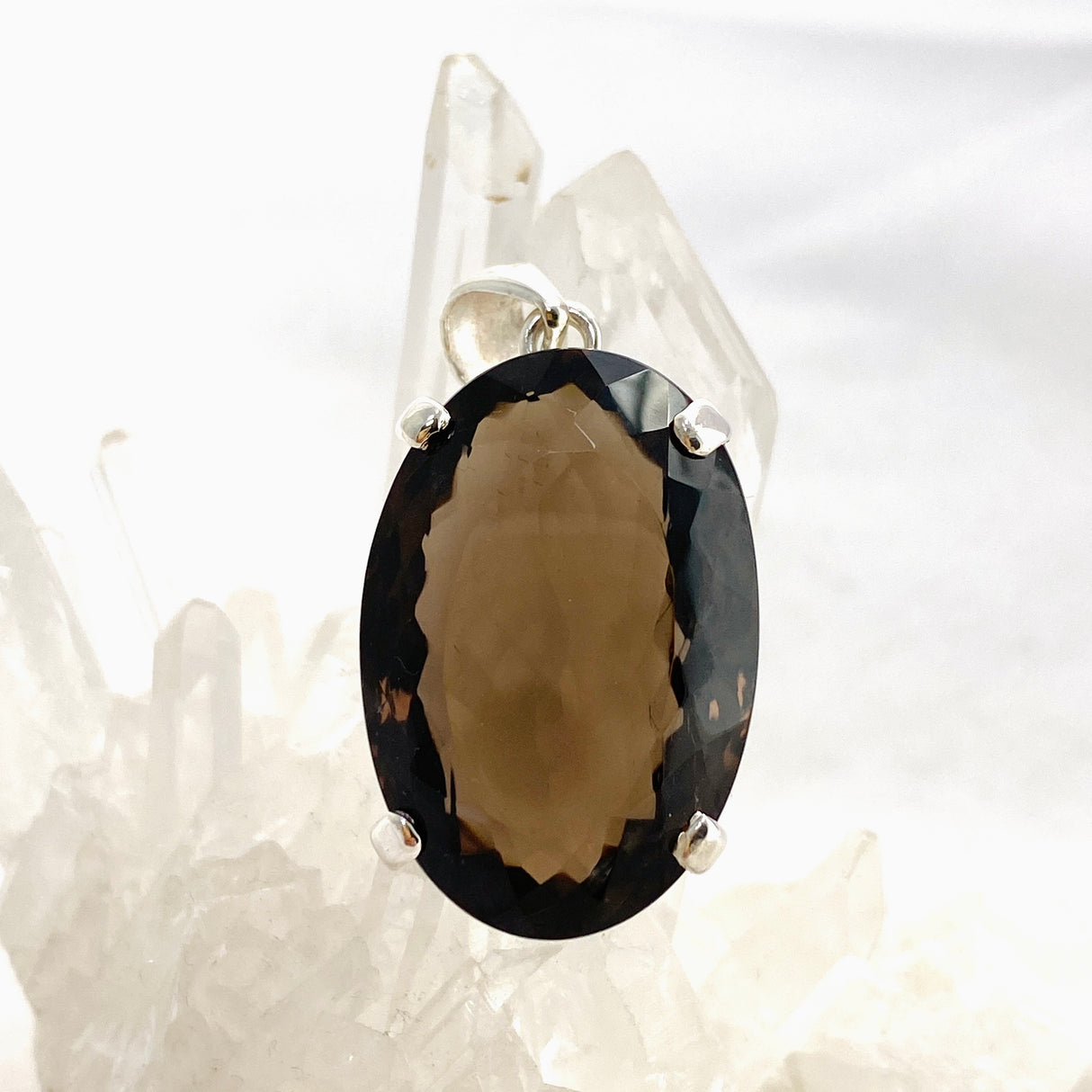 Smokey Quartz Oval Faceted Pendant KPGJ4727