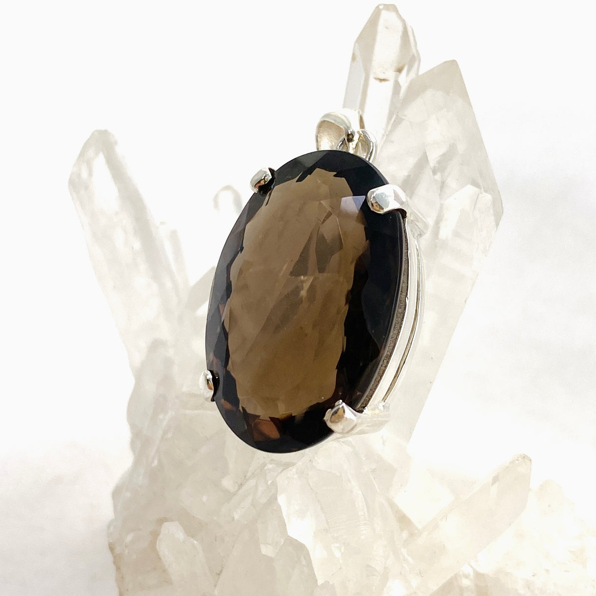 Smokey Quartz Oval Faceted Pendant KPGJ4727