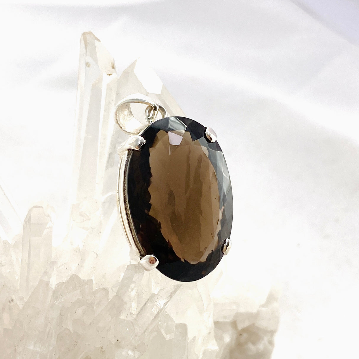 Smokey Quartz Oval Faceted Pendant KPGJ4727