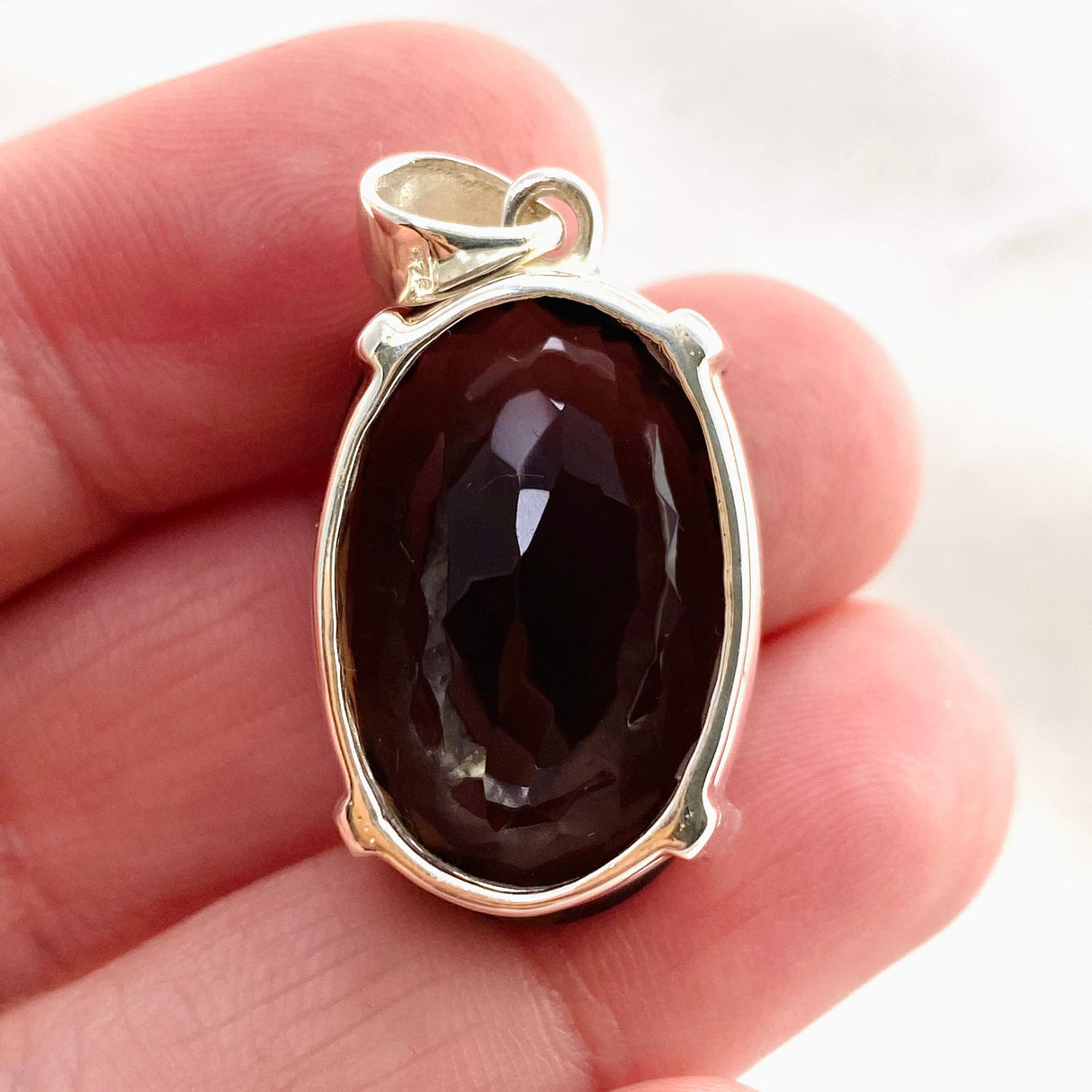 Smokey Quartz Oval Faceted Pendant KPGJ4727