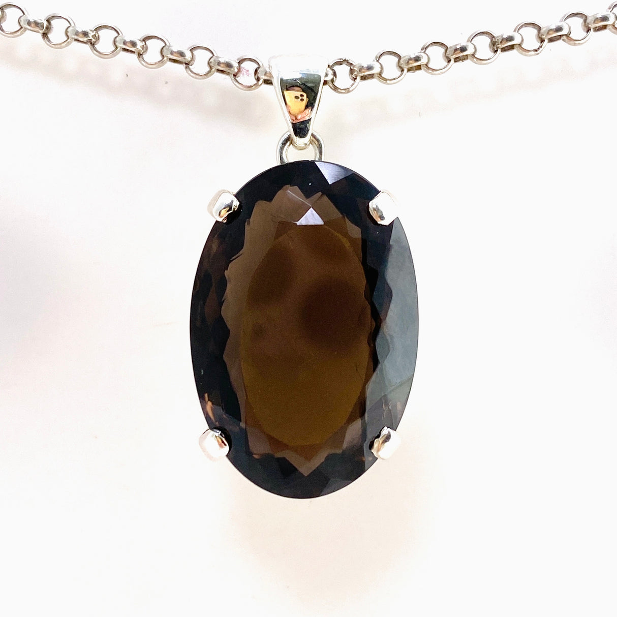 Smokey Quartz Oval Faceted Pendant KPGJ4727