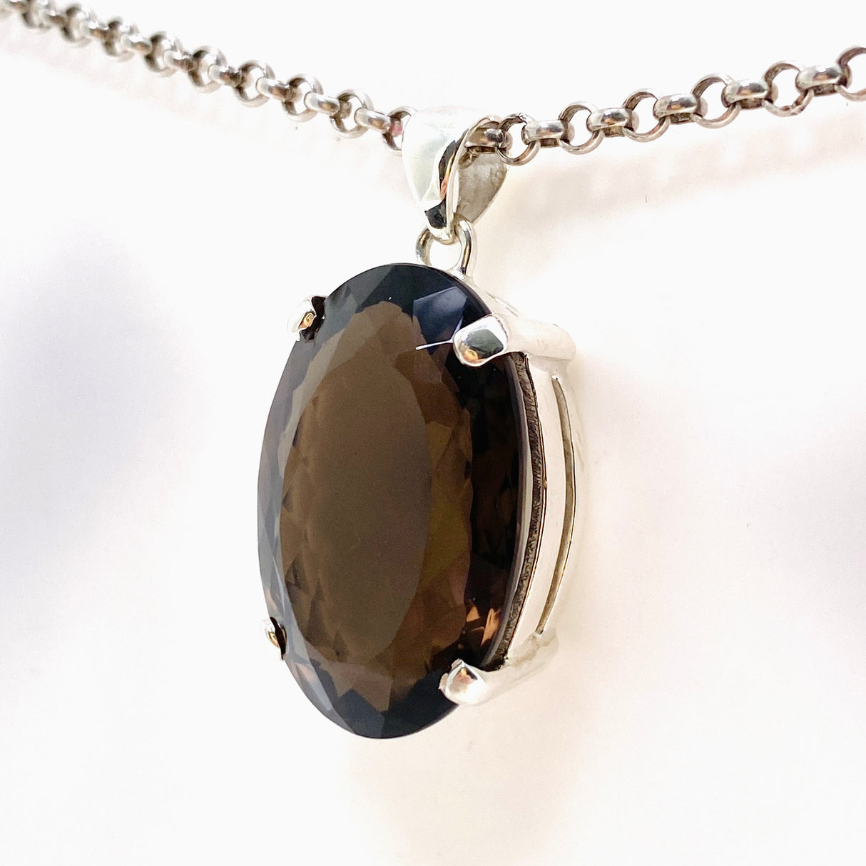 Smokey Quartz Oval Faceted Pendant KPGJ4727