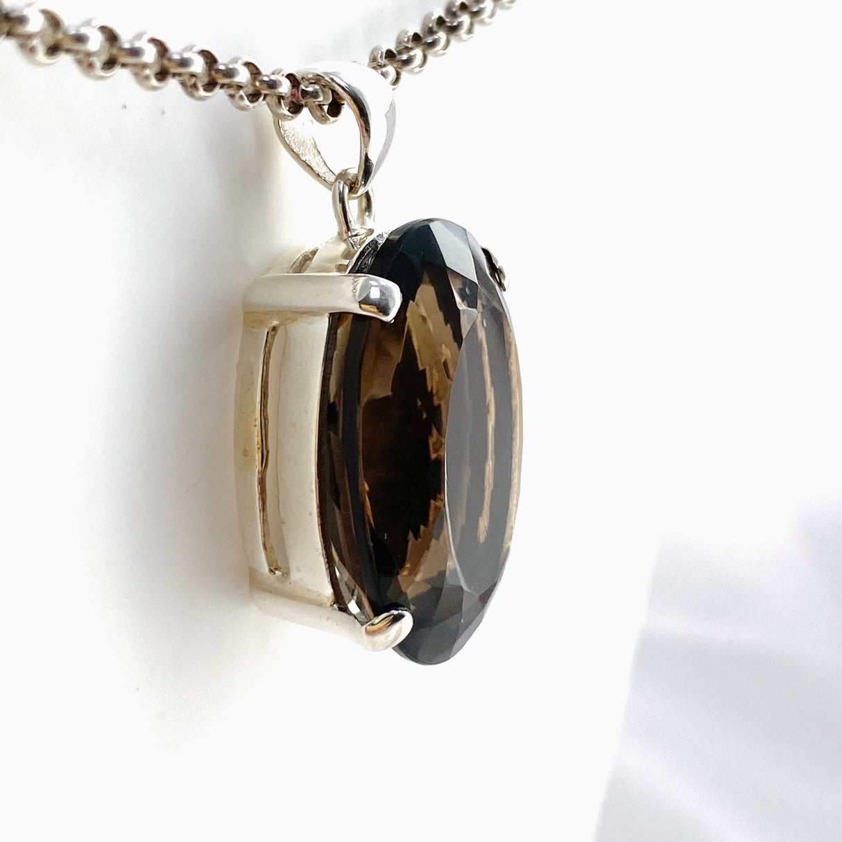 Smokey Quartz Oval Faceted Pendant KPGJ4727