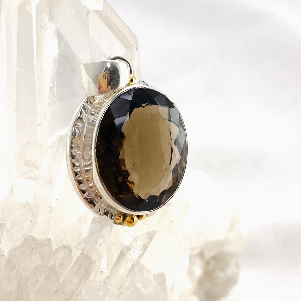 Smokey Quartz Oval Faceted Pendant in a Decorative Setting KPGJ4729