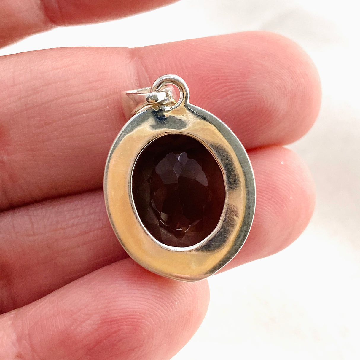 Smokey Quartz Oval Faceted Pendant in a Decorative Setting KPGJ4729