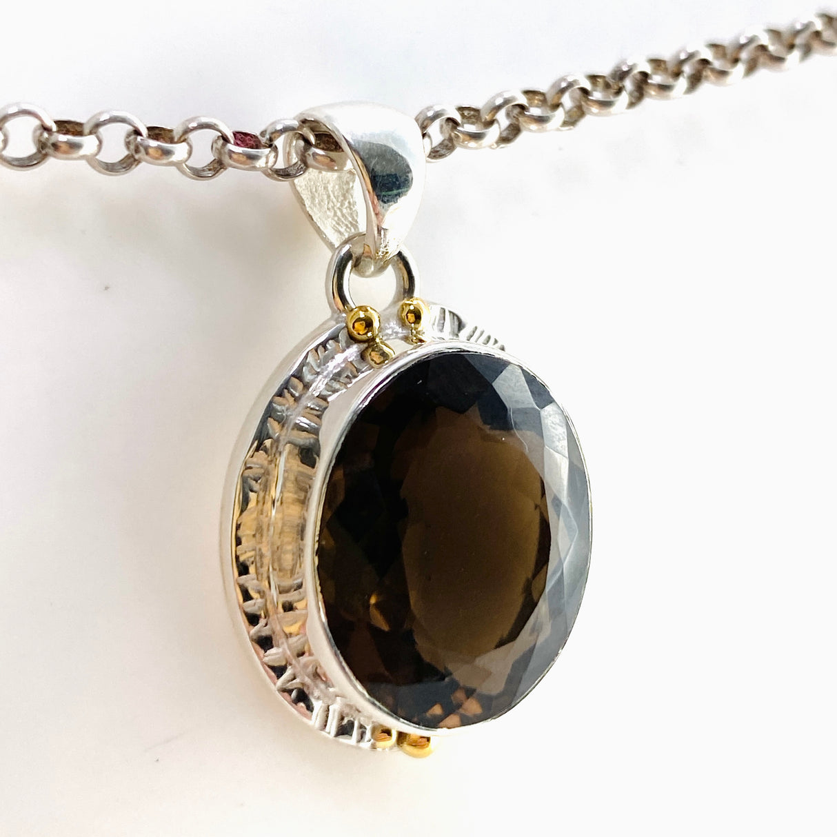 Smokey Quartz Oval Faceted Pendant in a Decorative Setting KPGJ4729