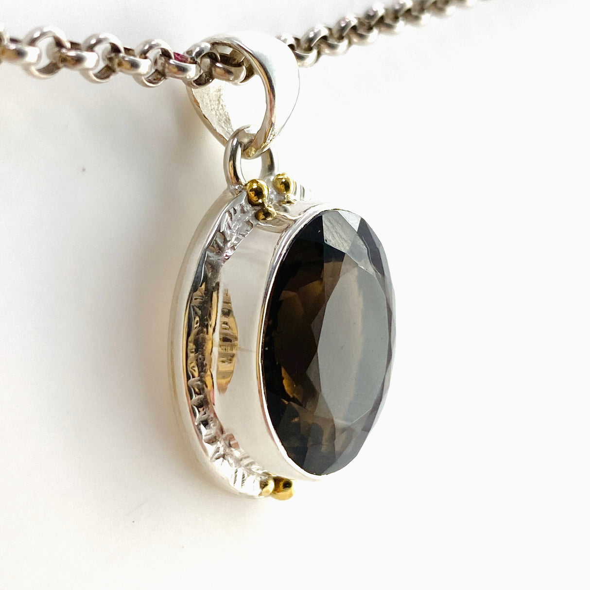 Smokey Quartz Oval Faceted Pendant in a Decorative Setting KPGJ4729