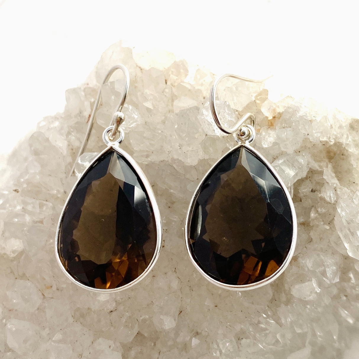 Smokey Quartz Teardrop Faceted Earrings KEGJ1553