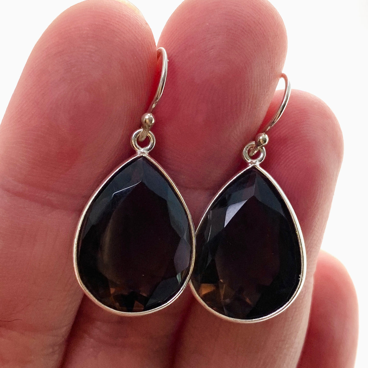 Smokey Quartz Teardrop Faceted Earrings KEGJ1553