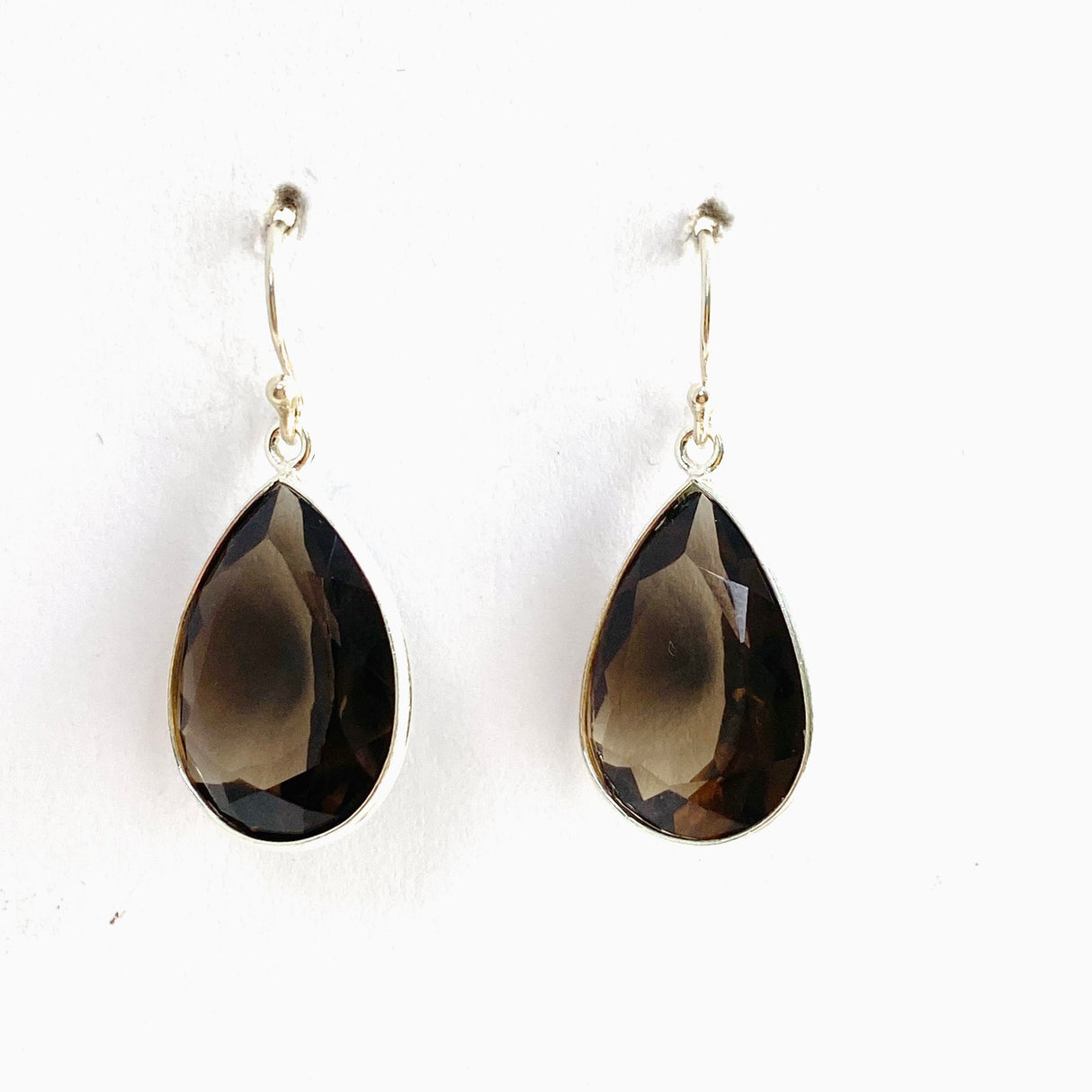 Smokey Quartz Teardrop Faceted Earrings KEGJ1553