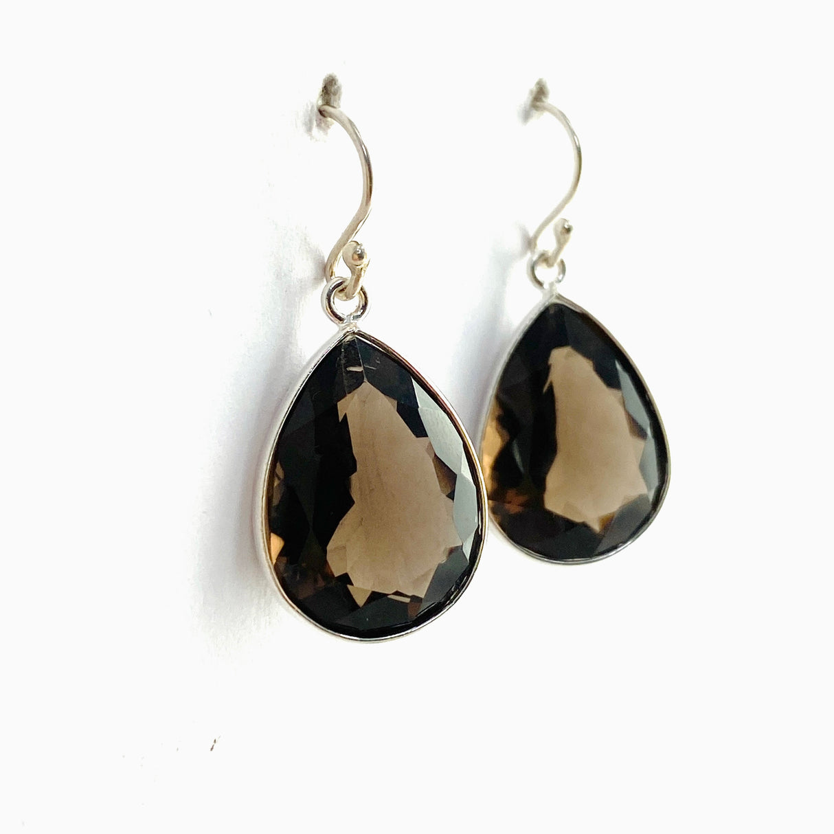 Smokey Quartz Teardrop Faceted Earrings KEGJ1553