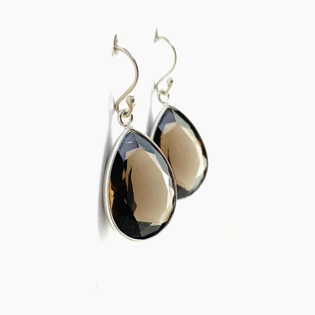 Smokey Quartz Teardrop Faceted Earrings KEGJ1553