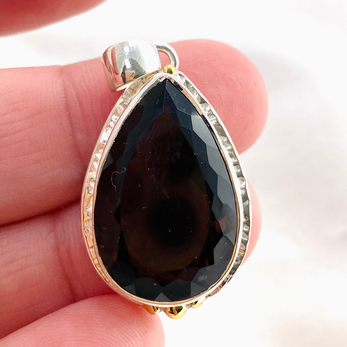 Smokey Quartz Teardrop Faceted Pendant KPGJ4733