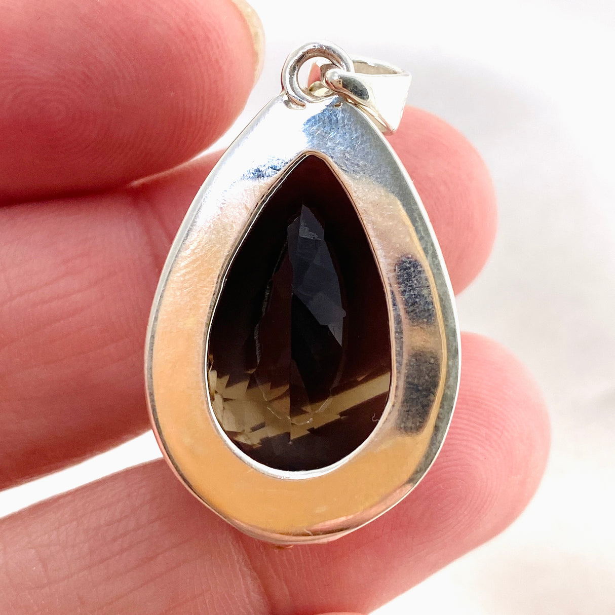 Smokey Quartz Teardrop Faceted Pendant KPGJ4733