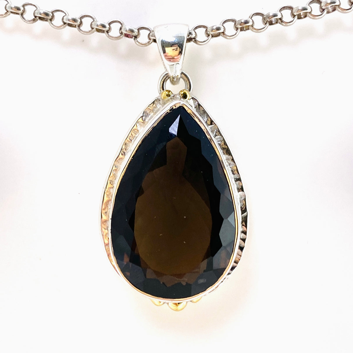 Smokey Quartz Teardrop Faceted Pendant KPGJ4733