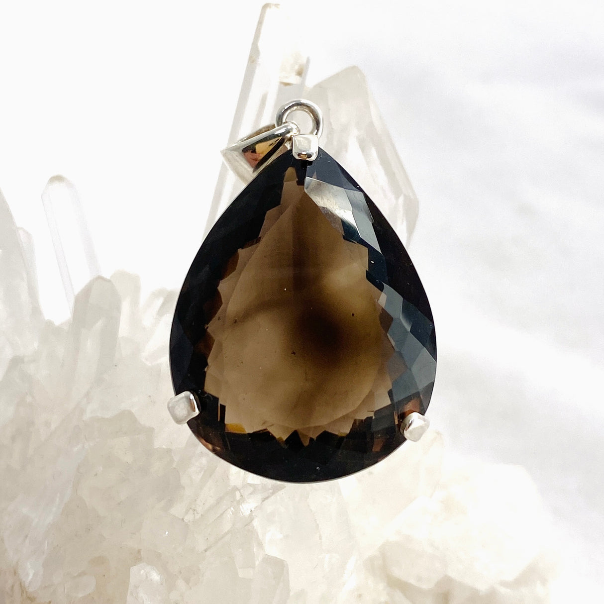 Smokey Quartz Teardrop Faceted Pendant KPGJ4734