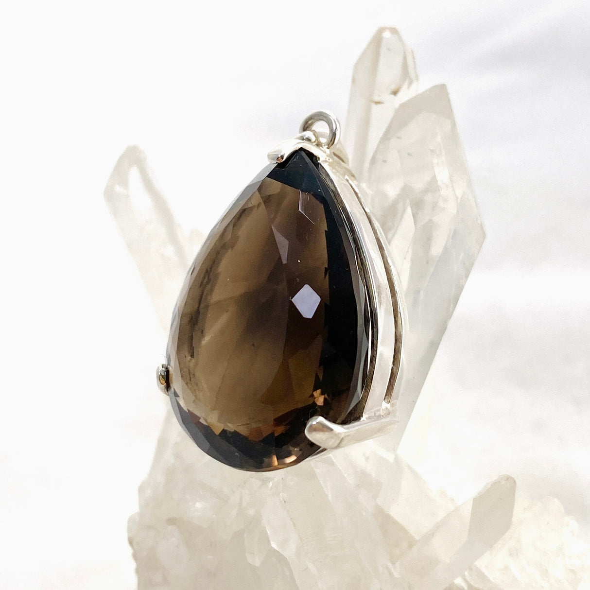 Smokey Quartz Teardrop Faceted Pendant KPGJ4734